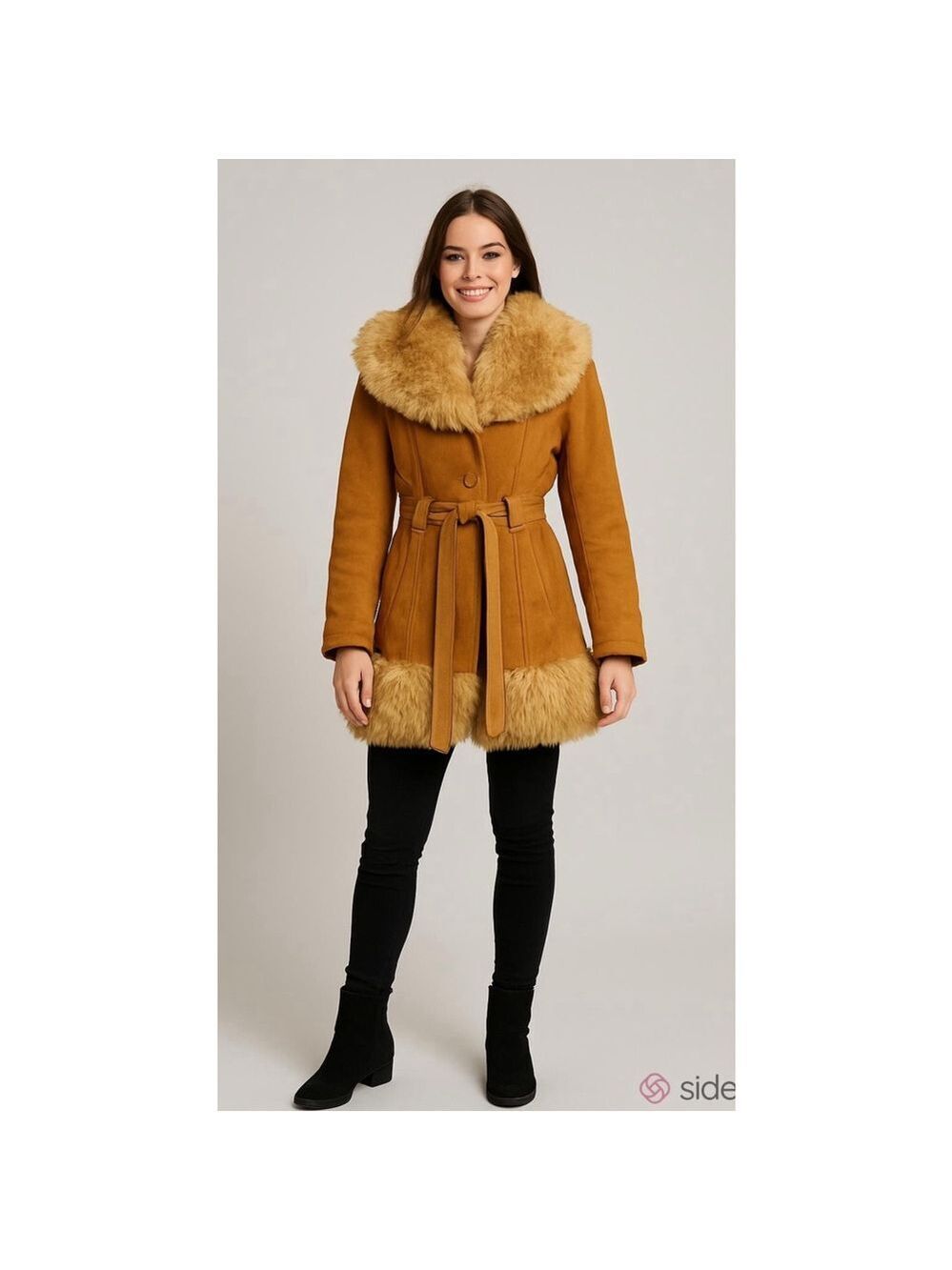 Vintage Penny Lane Afghan Suede Faux Fur Coat Jacket Sz. 10 Waist Tie Mob Wife
